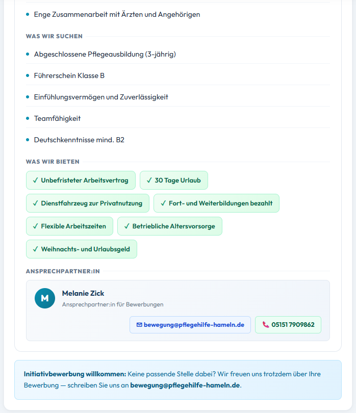 Stellenanzeige Benefits