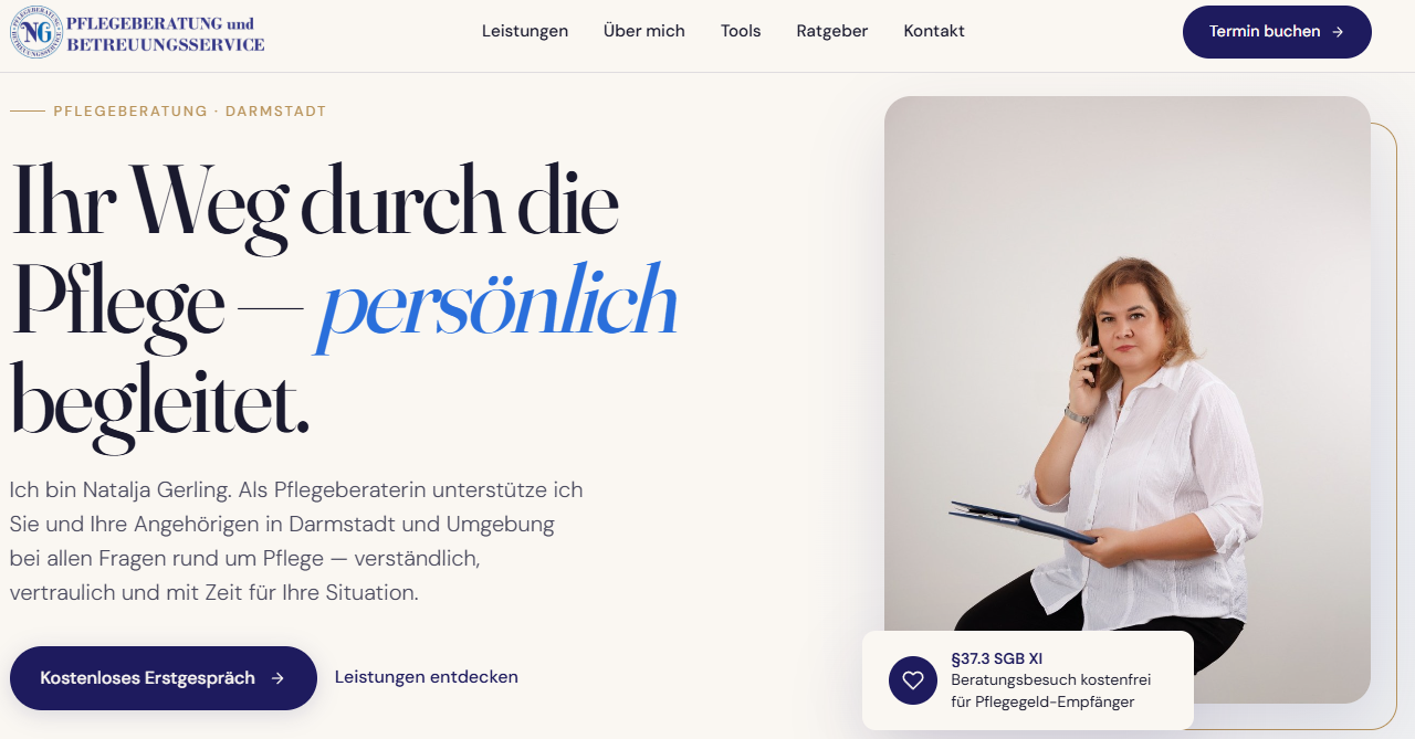 NG Pflegeberatung und Betreuungsservice – von PflegePur realisierte Webseite