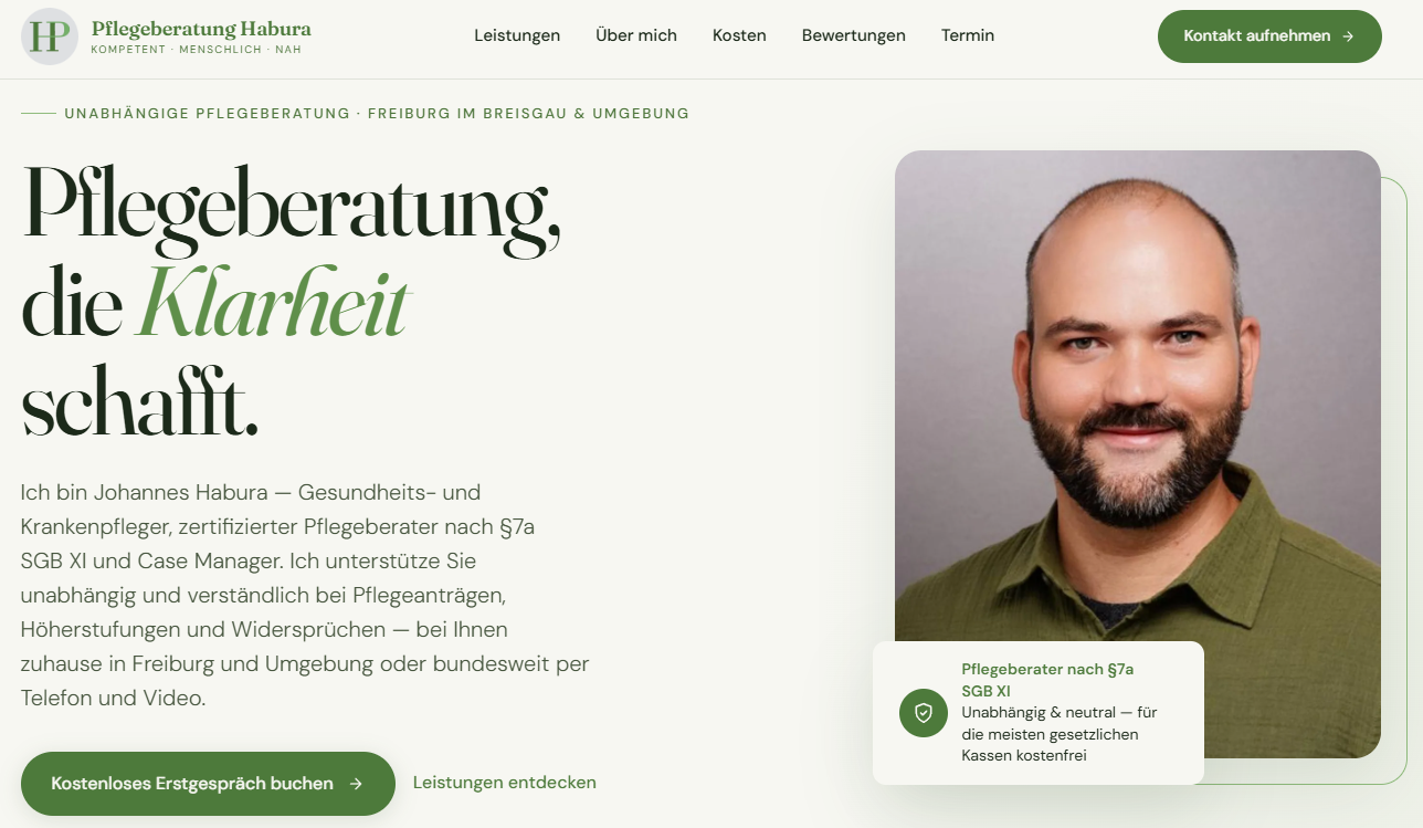 Pflegeberatung Habura – von PflegePur realisierte Webseite