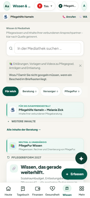 PflegePur Zuhause – Wissen und verbundene Inhalte